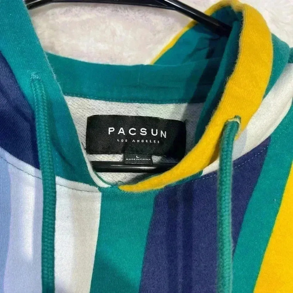 PacSun Men’s Large Striped Front Pocket Bright Colorful Hoodie 100 Cotton - Picture 7 of 9